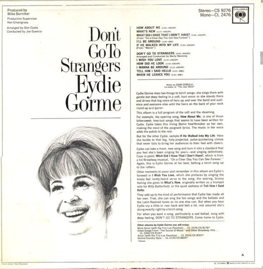 Eydie Gormé - Don't Go To Strangers vinyl record, LP (Near Mint (NM or M-)) | Lulo Records