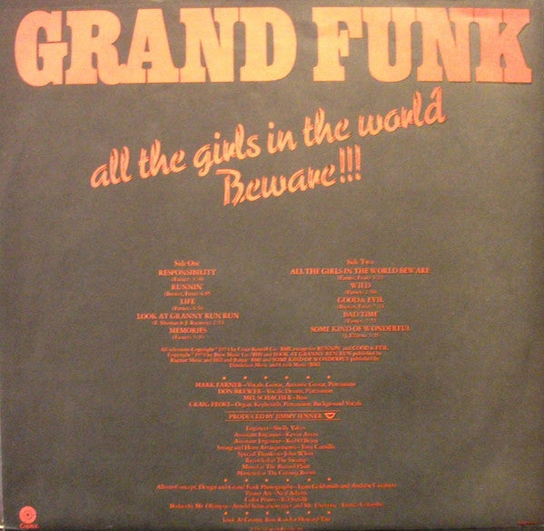 Grand Funk Railroad : All The Girls In The World Beware!!! (LP, Album, Club)