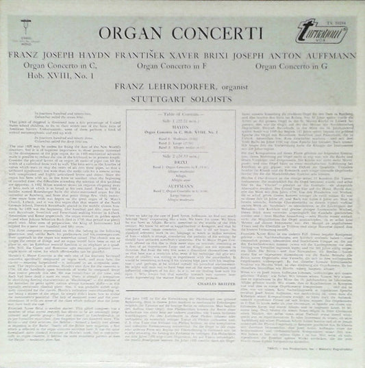 Joseph Haydn, František Xaver Brixi, Joseph Anton Auffmann, Franz Lehrndorfer - Organ Concerti vinyl record, LP (Near Mint (NM or M-)) | Lulo Records