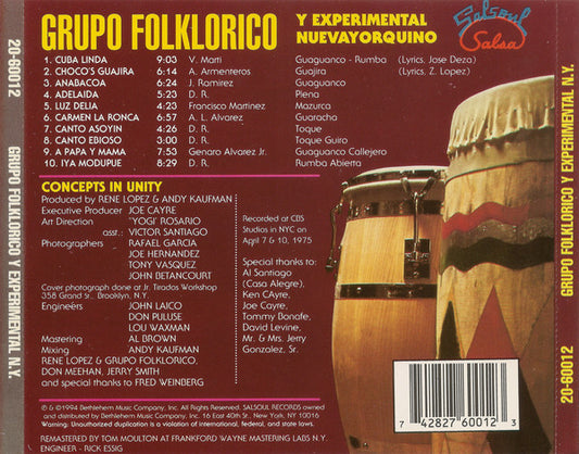 Grupo Folklorico Y Experimental Nuevayorquino : Concepts In Unity (CD, Album, RE, RM)