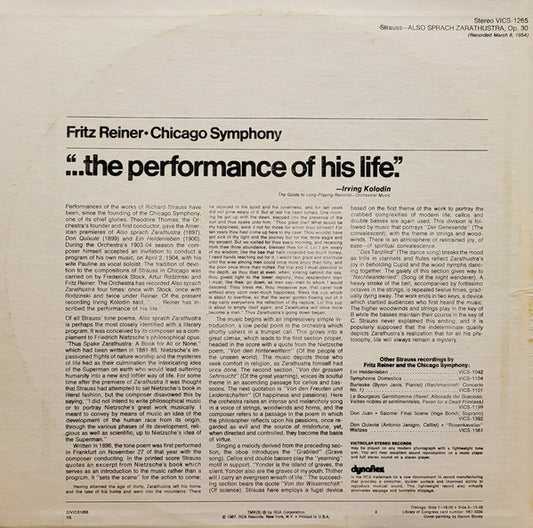 Richard Strauss - Fritz Reiner, Chicago Symphony Orchestra - Also Sprach Zarathustra (Music From "2001") vinyl record, LP (Near Mint (NM or M-)) | Lulo Records