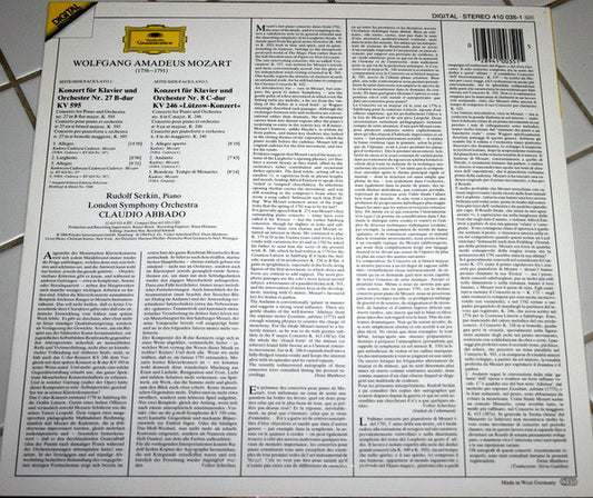 Wolfgang Amadeus Mozart - Rudolf Serkin, London Symphony Orchestra & Claudio Abbado - Klavierkonzerte = Piano Concertos Nos. 27 & 8 vinyl record, LP (Near Mint (NM or M-)) | Lulo Records