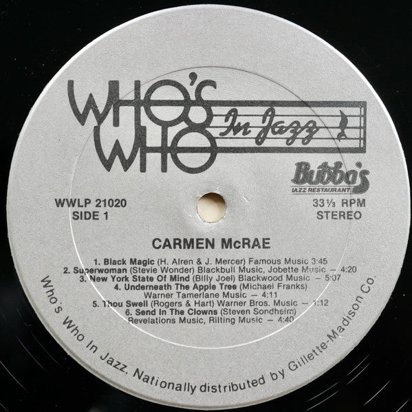 Carmen McRae : Recorded Live At Bubba's (LP, Album)