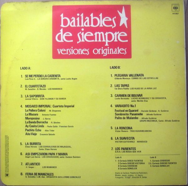 Various : Bailables De Siempre - Versiones Originales (LP, Comp, Vin)