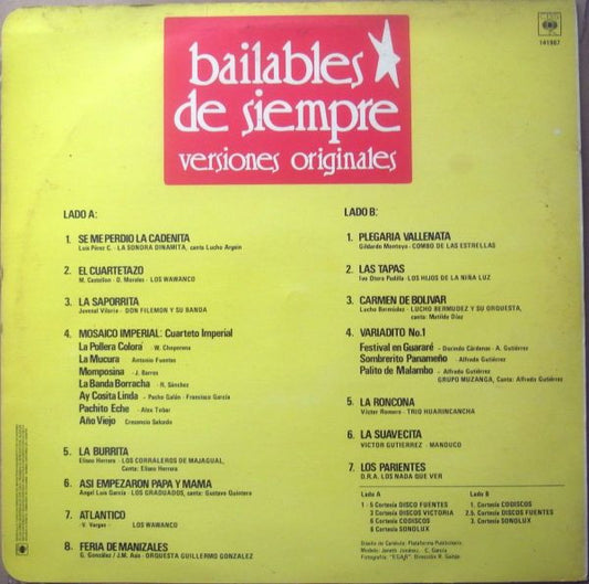 Various - Bailables De Siempre - Versiones Originales vinyl record, LP (Near Mint (NM or M-)) | Lulo Records