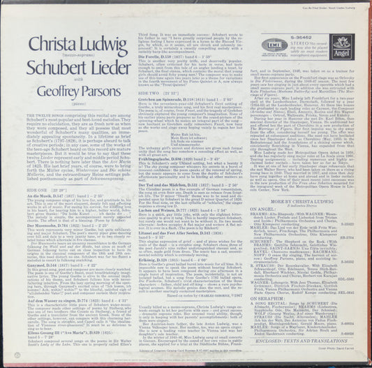 Franz Schubert - Christa Ludwig, Geoffrey Parsons  - Schubert Lieder vinyl record, LP (Near Mint (NM or M-)) | Lulo Records