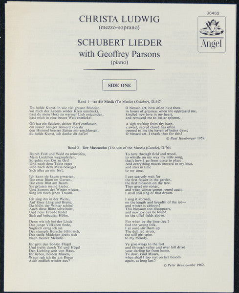 Franz Schubert - Christa Ludwig, Geoffrey Parsons (2) : Schubert Lieder (LP)