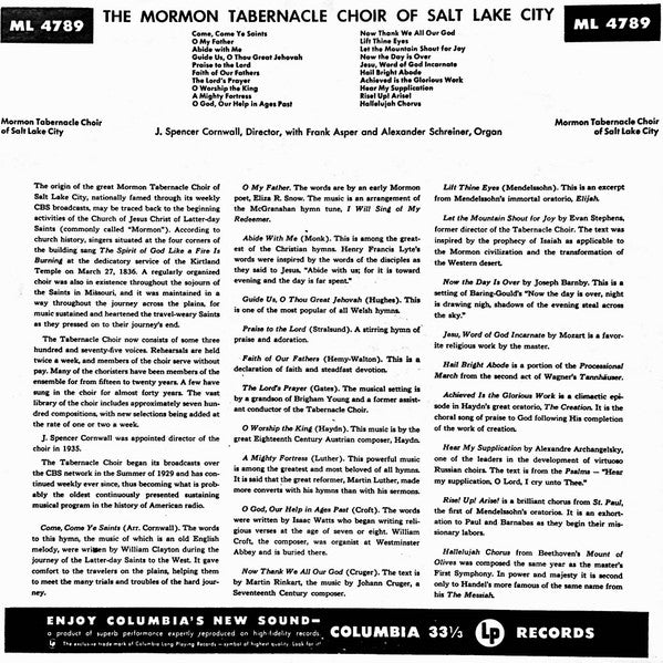 Mormon Tabernacle Choir : Mormon Tabernacle Choir Of Salt Lake City (LP, Album, Mono)