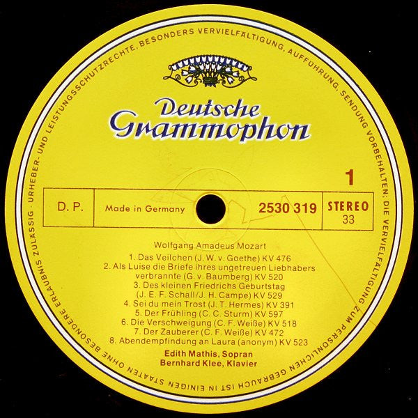 Edith Mathis, Bernhard Klee - Wolfgang Amadeus Mozart : Lieder (LP)