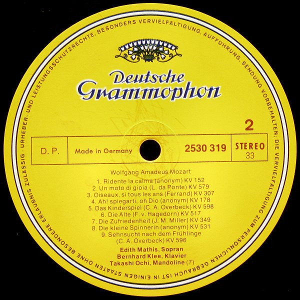 Edith Mathis, Bernhard Klee - Wolfgang Amadeus Mozart : Lieder (LP)