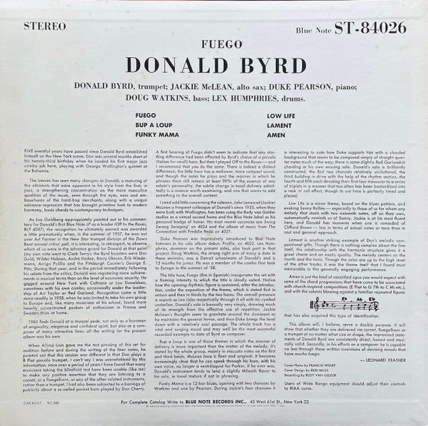 Donald Byrd : Fuego (LP, Album, RE)