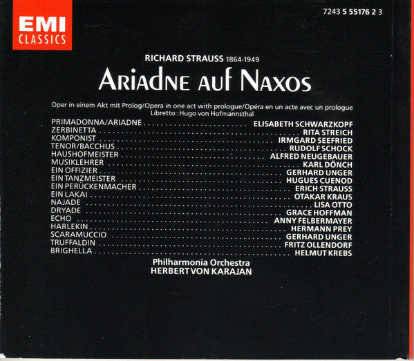 Richard Strauss - Elisabeth Schwarzkopf, Rita Streich, Irmgard Seefried, Rudolf Schock, Hermann Prey, Philharmonia Orchestra, Herbert Von Karajan : Ariadne Auf Naxos (2xCD, Album, Mono, RM + Box, RE)