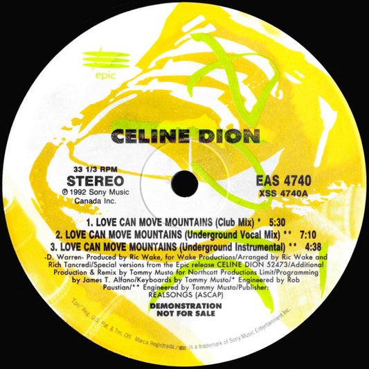 Céline Dion : Love Can Move Mountains (12", Promo)