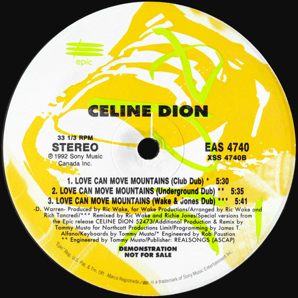 Céline Dion : Love Can Move Mountains (12", Promo)