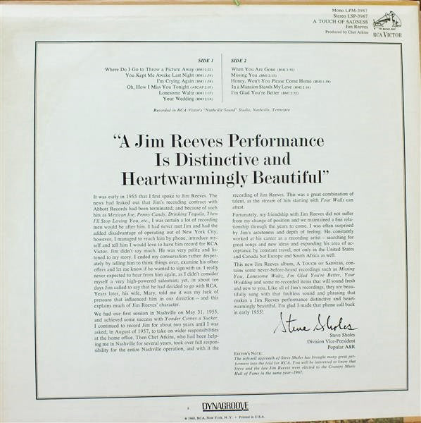 Jim Reeves : A Touch Of Sadness (LP, Album, Hol)