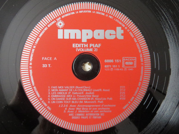 Edith Piaf : Edith Piaf Volume 2 (LP, Comp, RE)