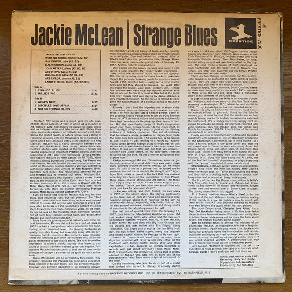 Jackie McLean : Strange Blues (LP, Album, RM)