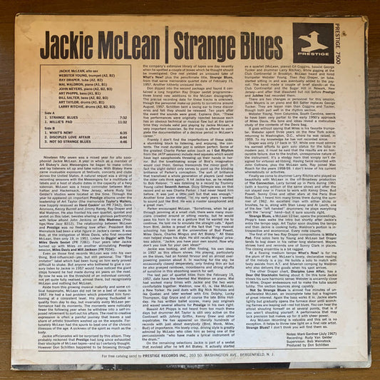 Jackie McLean - Strange Blues vinyl record, LP (Very Good Plus (VG+)) | Lulo Records
