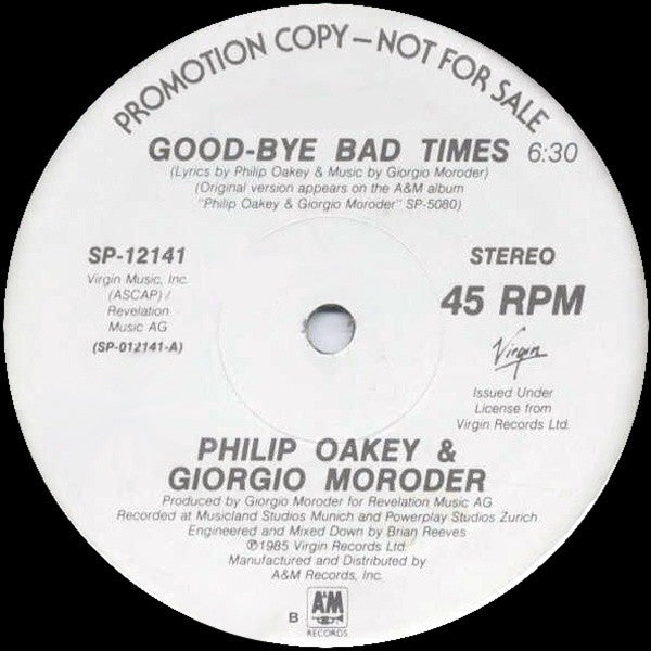 Philip Oakey & Giorgio Moroder : Good-bye Bad Times (12", Promo)