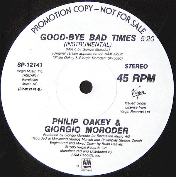 Philip Oakey & Giorgio Moroder : Good-bye Bad Times (12", Promo)