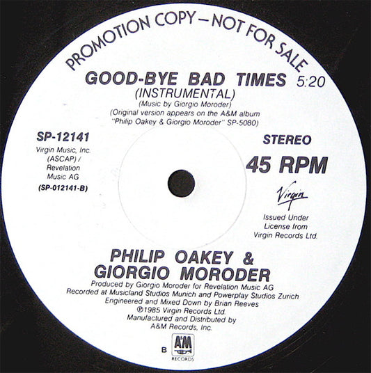 Philip Oakey & Giorgio Moroder - Good-bye Bad Times vinyl record, 12" (Very Good Plus (VG+)) | Lulo Records