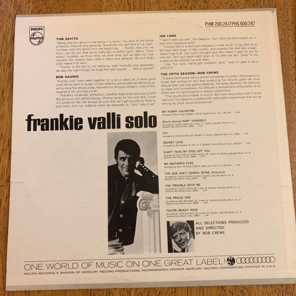 Frankie Valli : Solo (LP, Album, Mono)