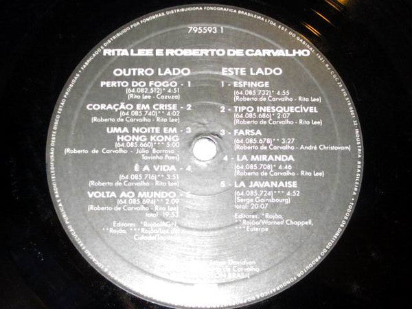 Rita Lee & Roberto : Rita Lee E Roberto De Carvalho (LP, Album)