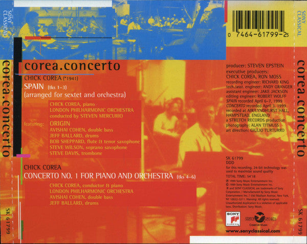 Chick Corea - London Philharmonic Orchestra Featuring Origin (12) : Corea.Concerto: Spain For Sextet & Orchestra / Piano Concerto No.1 (CD, Album)