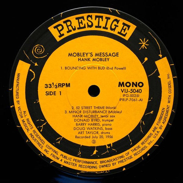 Hank Mobley : Mobley's Message (LP, Album, Mono, RE)