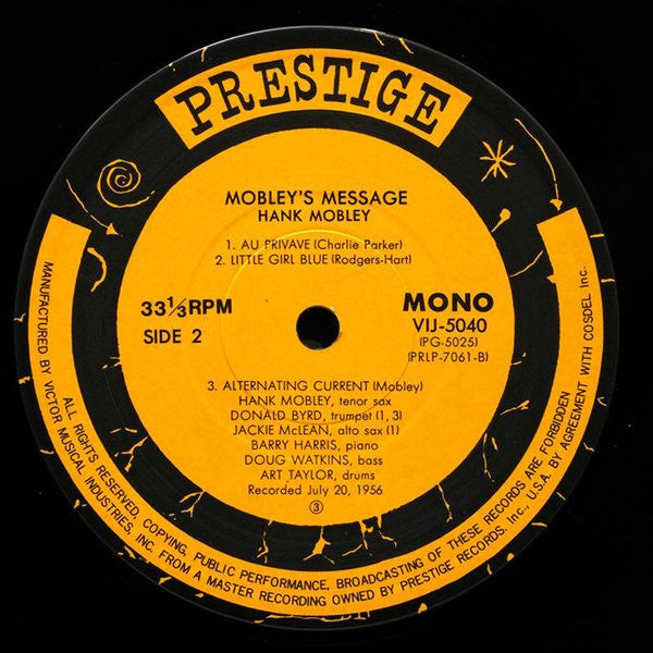 Hank Mobley : Mobley's Message (LP, Album, Mono, RE)