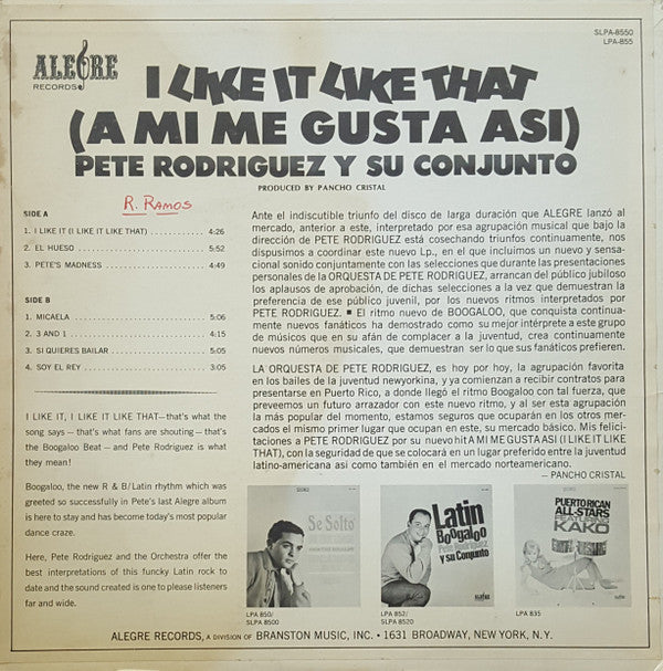 Pete Rodriguez (2) : I Like It Like That (A Mi Me Gusta Asi) (LP, Album, Mono, Hi-)
