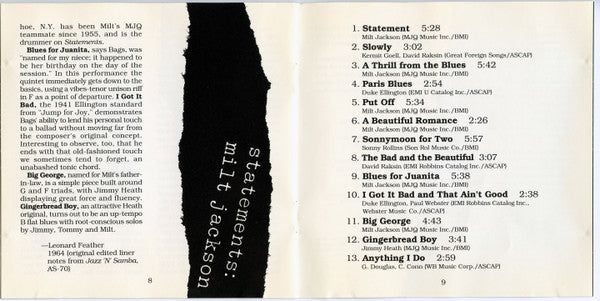 Milt Jackson : Statements (CD, Album, RE)