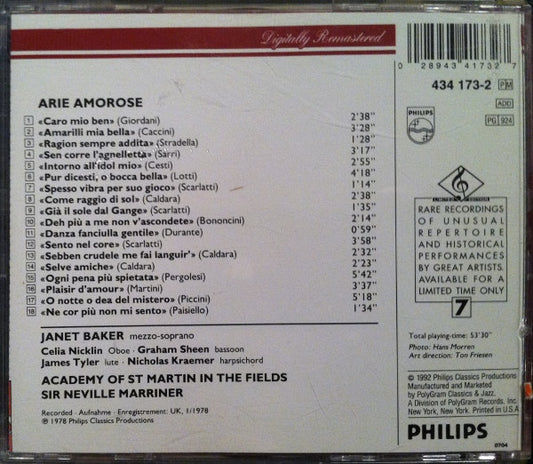 Janet Baker, The Academy Of St. Martin-in-the-Fields, Sir Neville Marriner - Arie Amorose vinyl record, CD (Near Mint (NM or M-)) | Lulo Records