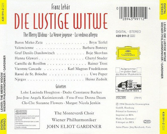 Franz Lehár - Cheryl Studer, Bo Skovhus, Barbara Bonney, Rainer Trost, Bryn Terfel, The Monteverdi Choir, Wiener Philharmoniker, John Eliot Gardiner - Die Lustige Witwe - The Merry Widow - La Veuve Joyeuse vinyl record, CD (Near Mint (NM or M-)) | Lulo Records