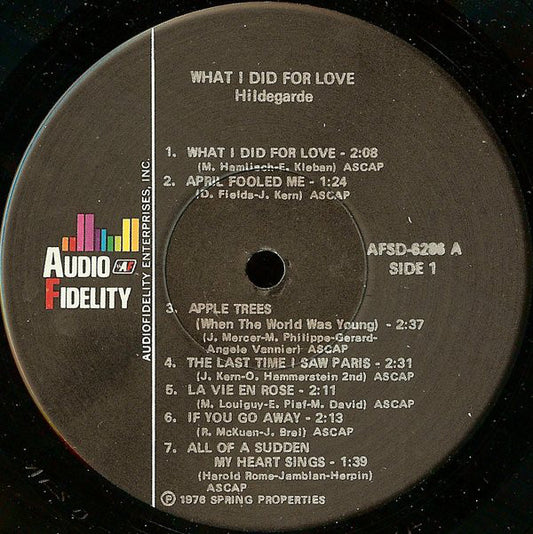 Hildegarde - What I Did For Love vinyl record, LP (Mint (M)) | Lulo Records
