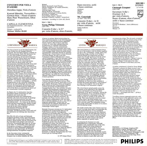 Georg Philipp Telemann / Mr. Ganswindt / Christoph Graupner, Dorothea Jappe, Capella Clementina, Helmut Müller-Brühl : Concerti Per Viola D'Amore (LP)