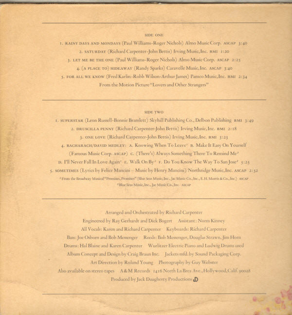 Carpenters : Carpenters (LP, Album, Ter)