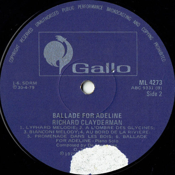 Richard Clayderman : Ballad For Adeline (LP, Album)