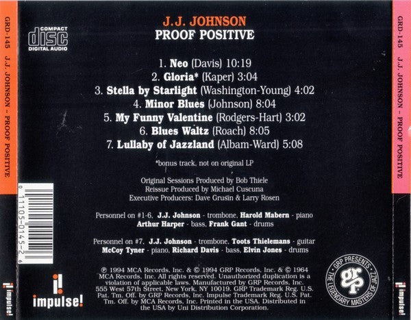 J.J. Johnson : Proof Positive (CD, Album, RE, RM)