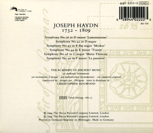 Joseph Haydn - The Academy Of Ancient Music, Christopher Hogwood - Symphonies C. 1768-1771 / 26 42 43 44 48 49 / Volume 6 vinyl record, 3xCD (Near Mint (NM or M-)) | Lulo Records