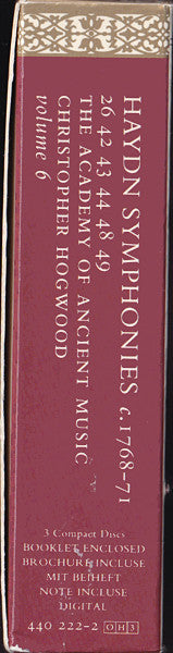 Joseph Haydn - The Academy Of Ancient Music, Christopher Hogwood : Symphonies C. 1768-1771 / 26 42 43 44 48 49 / Volume 6 (3xCD, Album + Box, Sli)