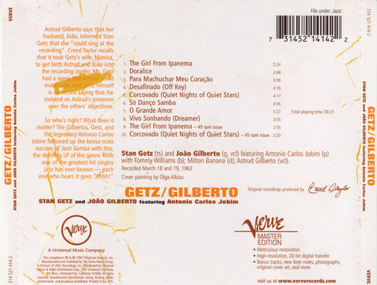 Stan Getz And João Gilberto Featuring Antonio Carlos Jobim - Getz / Gilberto vinyl record, CD (Near Mint (NM or M-)) | Lulo Records