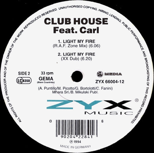 Club House Feat. Carl Fanini - Light My Fire vinyl record, 12" (Mint (M)) | Lulo Records