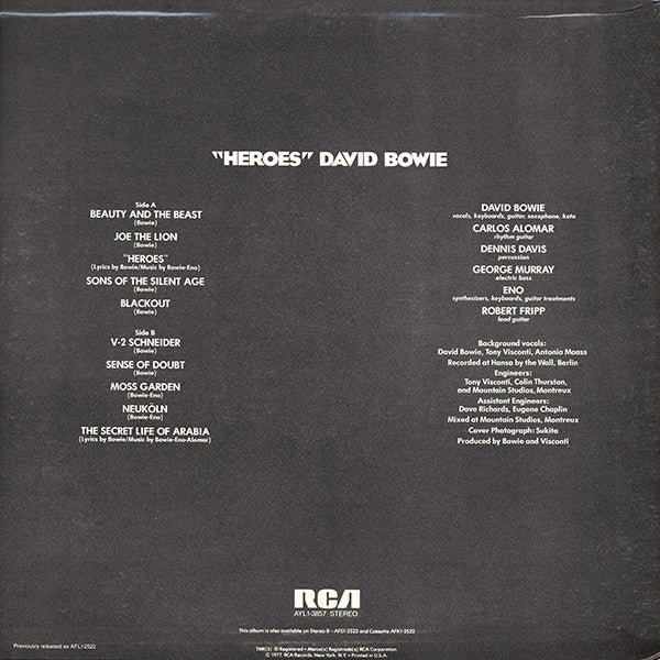 David Bowie : "Heroes" (LP, Album, RE, Ind)