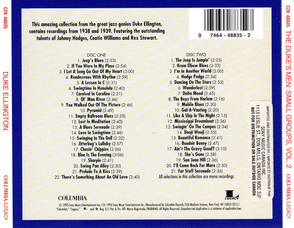 Duke Ellington : The Duke's Men: Small Groups, Volume 2 1938-1939 (2xCD, Comp, Mono, RM)