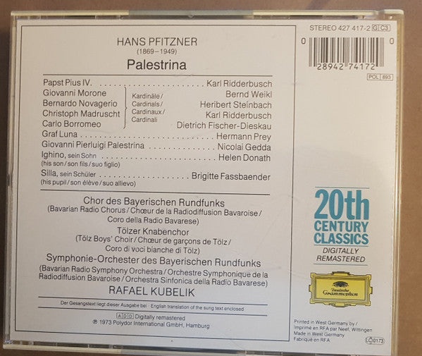 Hans Pfitzner, Nicolai Gedda, Dietrich Fischer-Dieskau, Bernd Weikl, Karl Ridderbusch, Helen Donath, Brigitte Fassbaender, Hermann Prey, Rafael Kubelik : Palestrina (3xCD, Album, RE, RM)