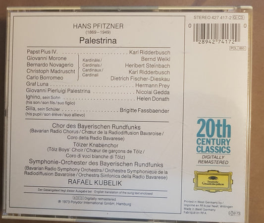 Hans Pfitzner, Nicolai Gedda, Dietrich Fischer-Dieskau, Bernd Weikl, Karl Ridderbusch, Helen Donath, Brigitte Fassbaender, Hermann Prey, Rafael Kubelik - Palestrina vinyl record, 3xCD (Mint (M)) | Lulo Records