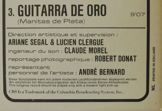 Manitas De Plata : La Guitare D'Or De Manitas  (LP, Album, RE, Gat)