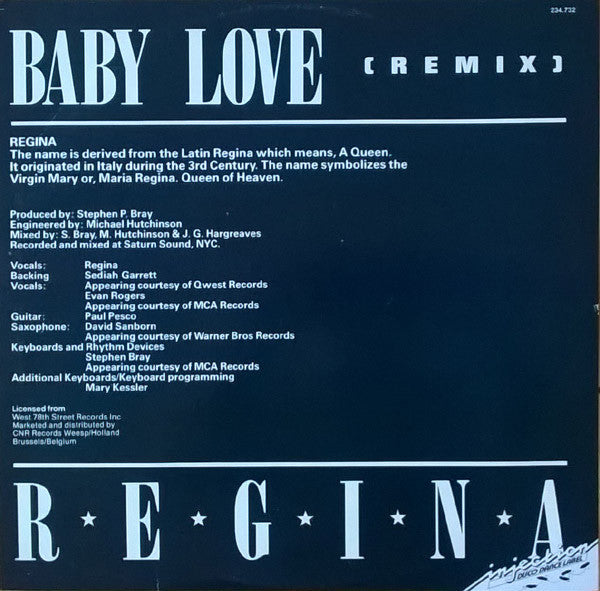 Regina (2) : Baby Love (Remix) (12", Maxi, Pic)