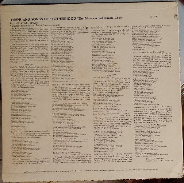 Mormon Tabernacle Choir : Hymns And Songs Of Brotherhood (LP, Ltd, RE)